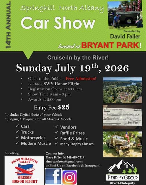 Springhill North Albany Car Show event at Bryant Park in Albany, OR on July 19, 2026