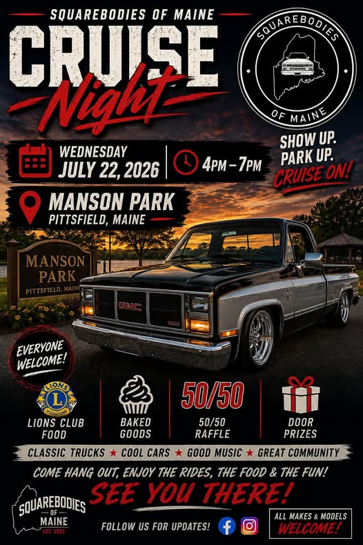 Squarebodies of Maine Cruise event at Manson Park in Pittsfield, ME on July 22, 2026