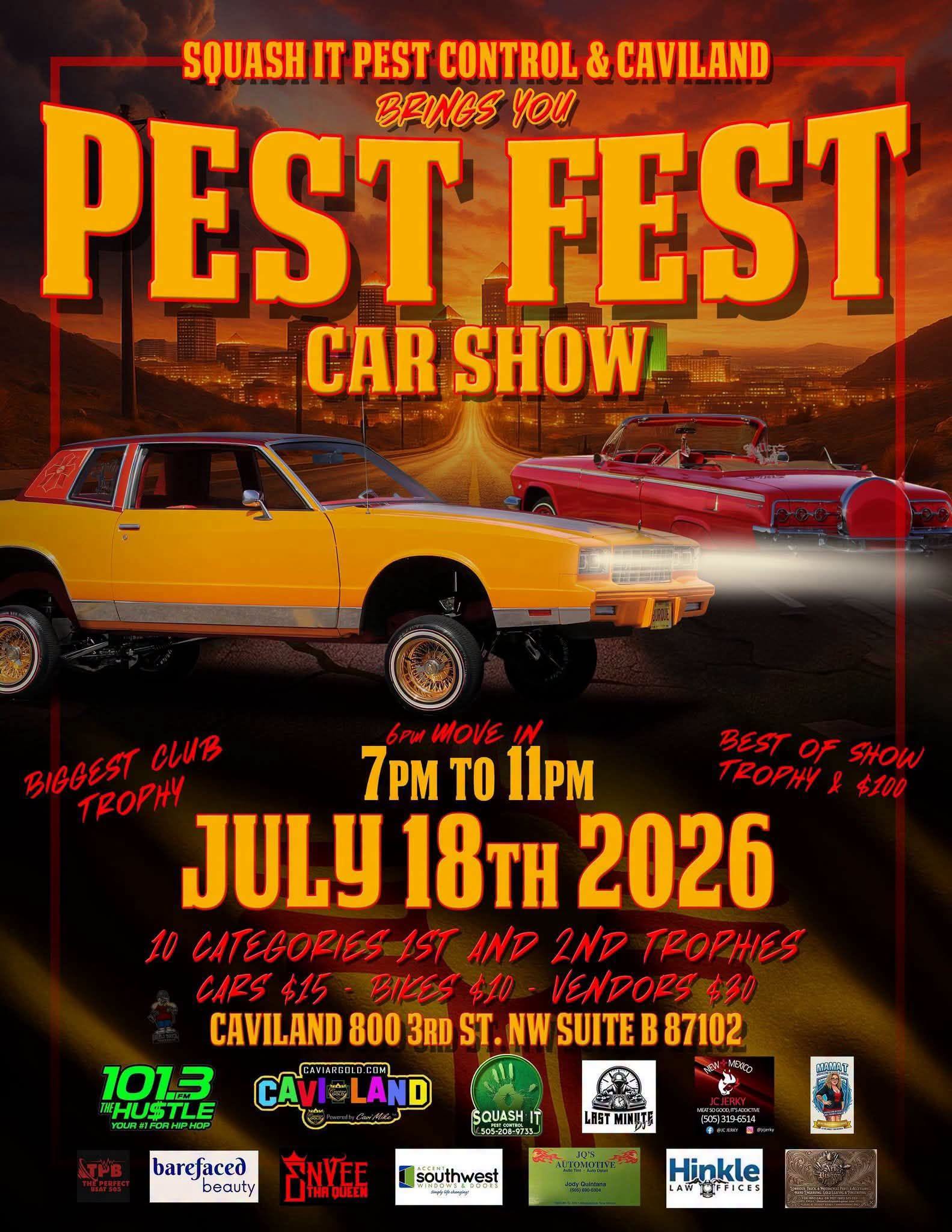 Squash it Pest Control & Caviland Pest Fest Car Show event at Caviland in Albuquerque, NM on July 18, 2026