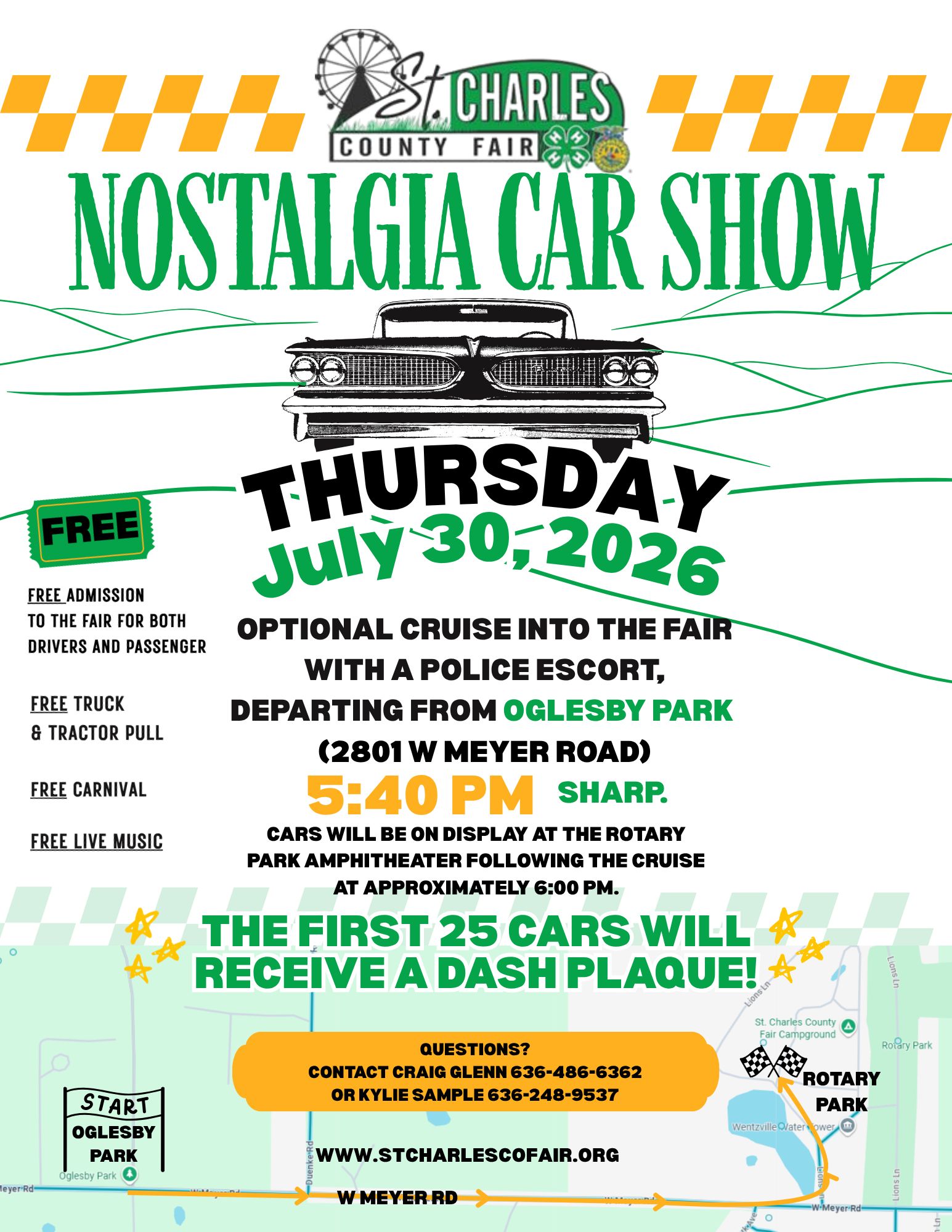 St. Charles County Fair Nostalgia Car Show event at Rotary Park Amphitheater in Wentzville, MO on July 30, 2026