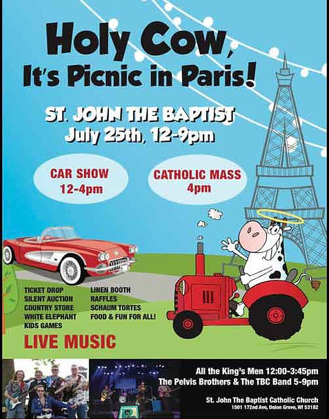 St. John the Baptist Picnic in Paris Car Show event at St. John the Baptist Catholic Church in Union Grove, WI on July 25, 2026