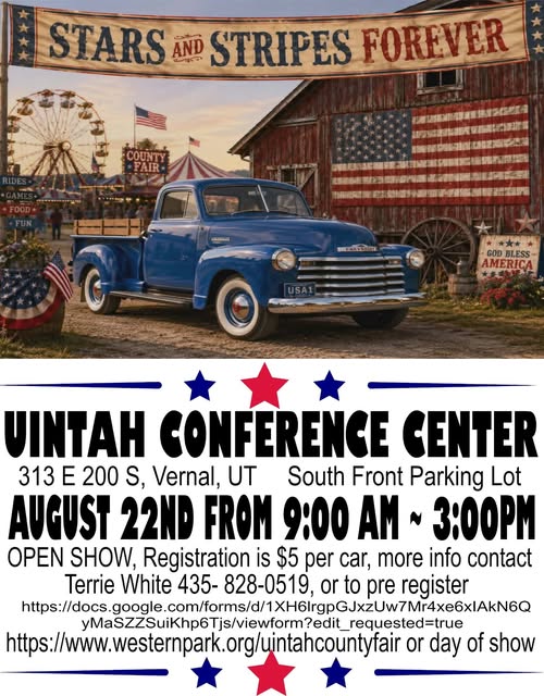 Stars and Stripes Forever County Fair Car Show event at Uintah Conference Center in Vernal, UT on August 22, 2026
