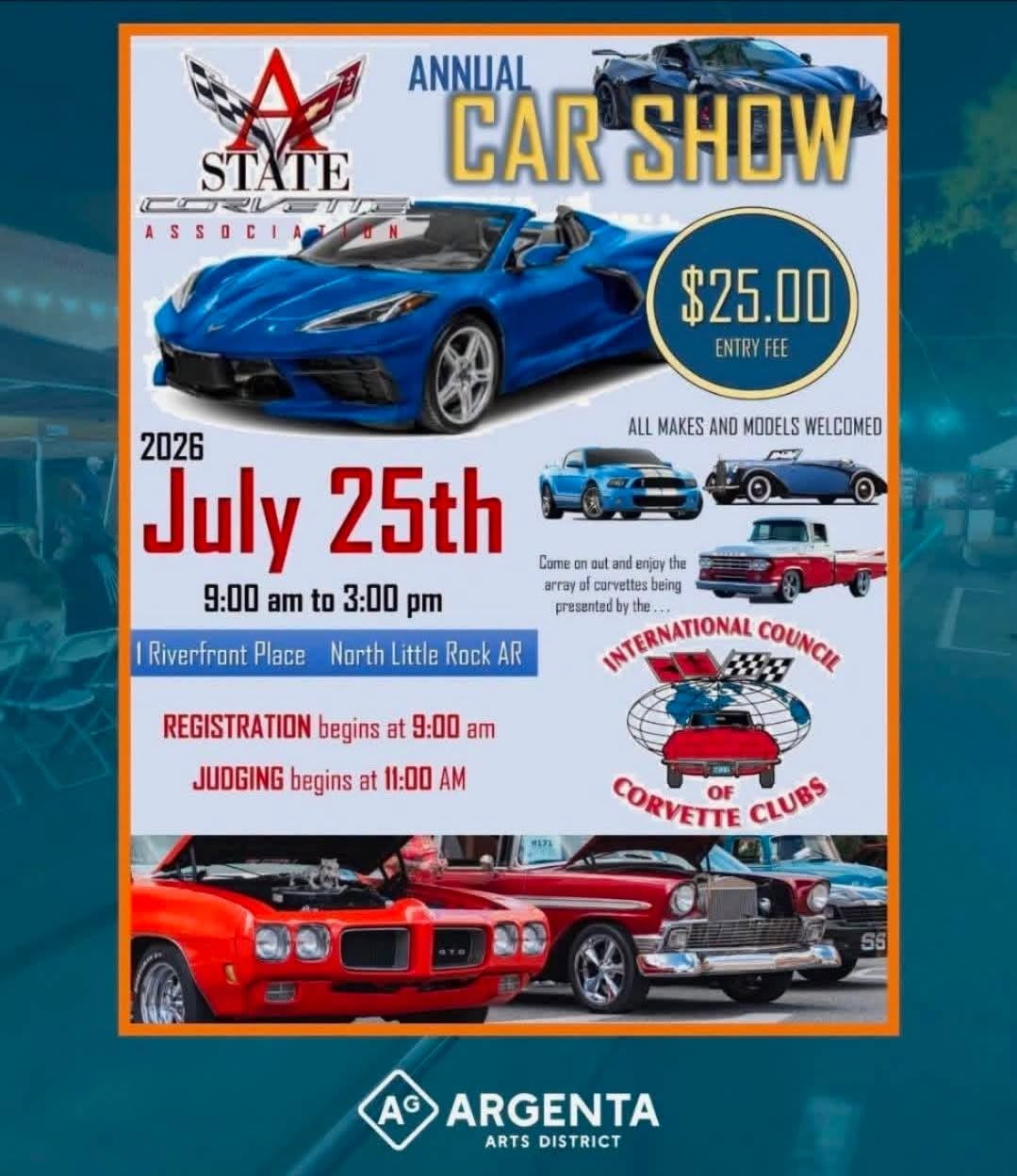 State Association Annual Car Show event at 1 Riverfront Place in North Little Rock, AR on July 25, 2026