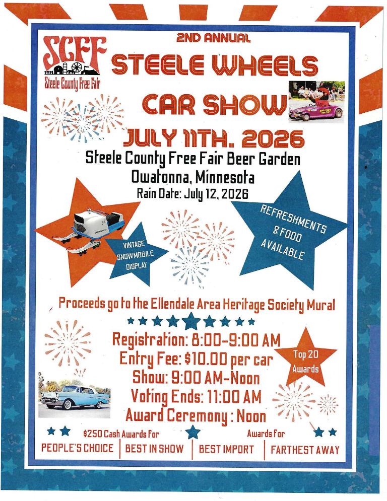 Steele County Free Fair 2nd Annual Seff Steele Wheels Car Show event at Steele County Free Fair Beer Garden in Owatonna, MN on July 11, 2026