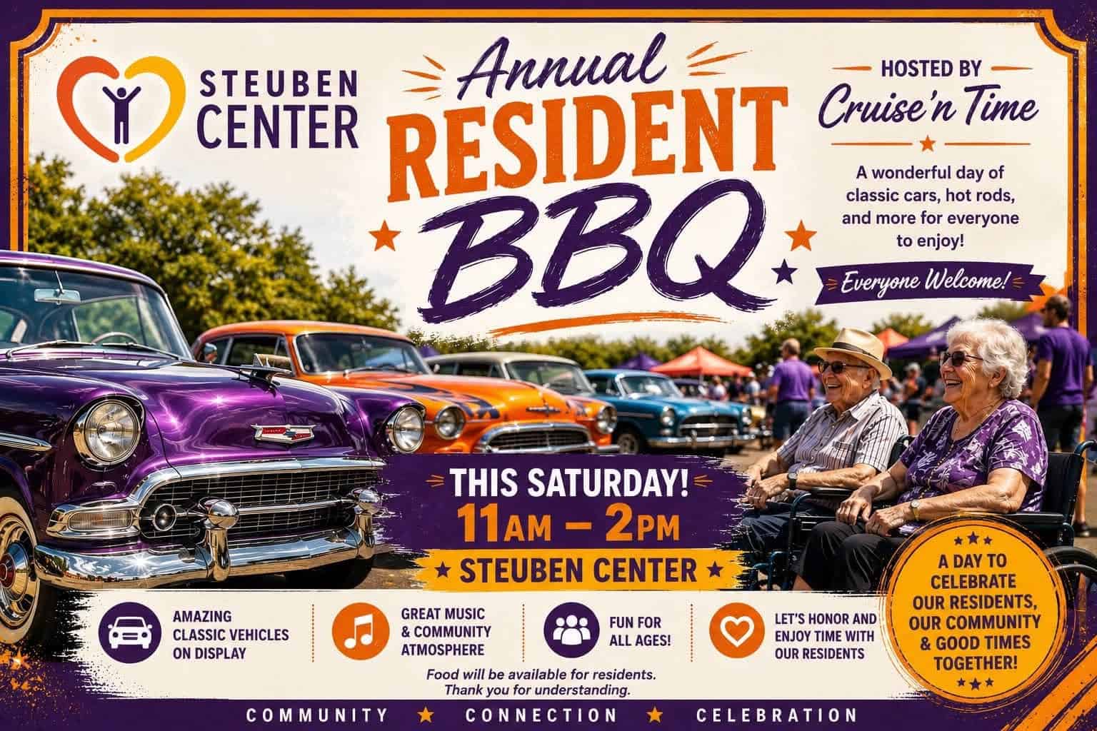 Steuben Center Annual Resident BBQ hosted by Cruise'n Time event at Steuben Center in Bath, NY on July 18, 2026
