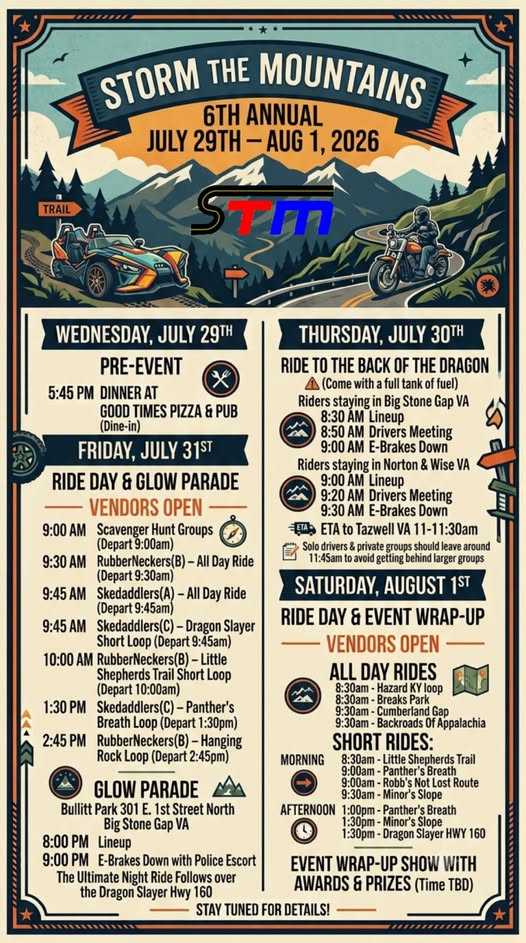 Storm the Mountains 6th Annual event at Bullitt Park in Big Stone Gap, VA on July 29, 2026