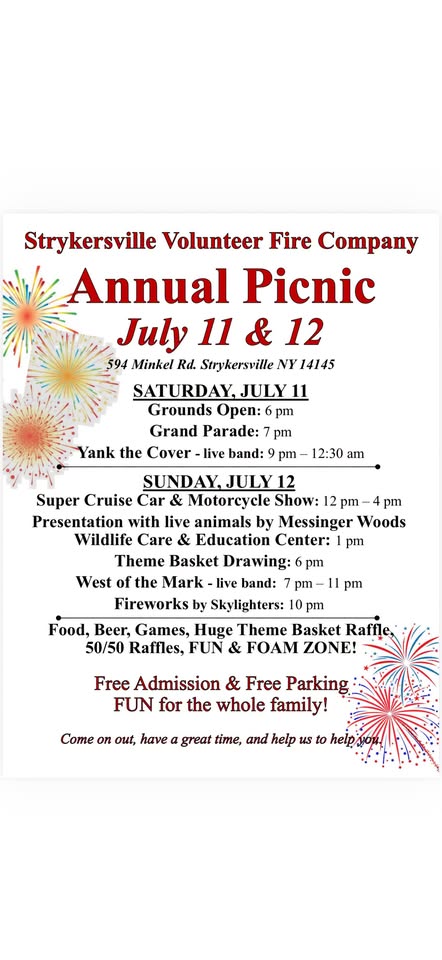 Strykersville Volunteer Fire Company Annual Picnic event at Strykersville Volunteer Fire Company in Strykersville, NY on July 12, 2026