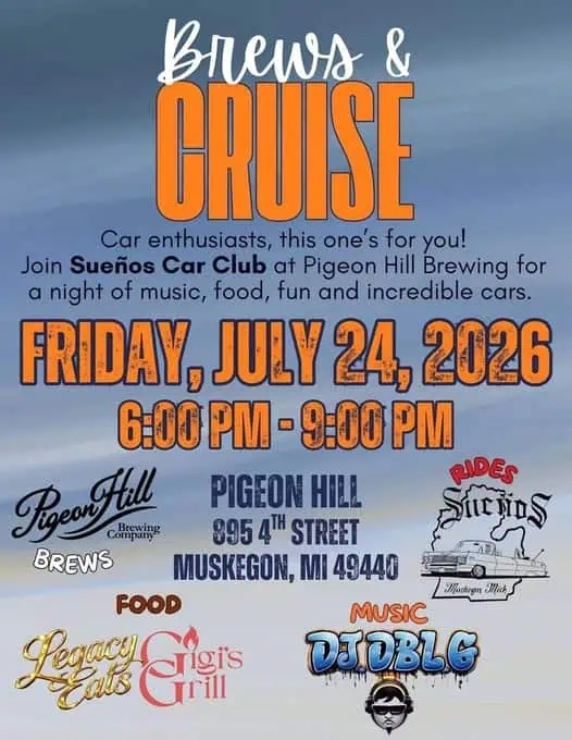 Sue�os Car Club Brews & Cruise event at Pigeon Hill Brewing in Muskegon, MI on July 24, 2026