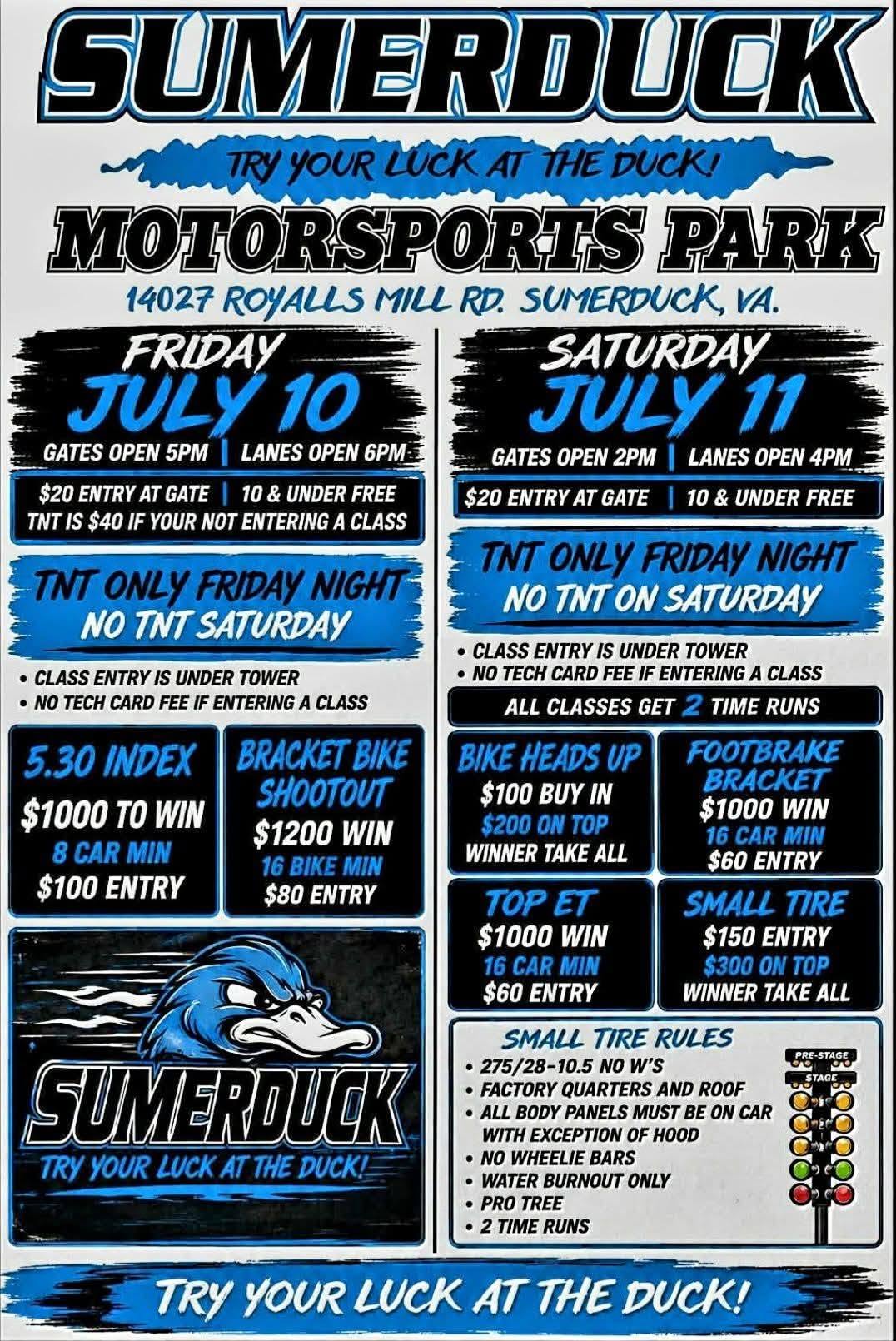 Sumerduck Motorsports Park Try Your Luck at the Duck event at Sumerduck Motorsports Park in Sumerduck, VA on July 10, 2026