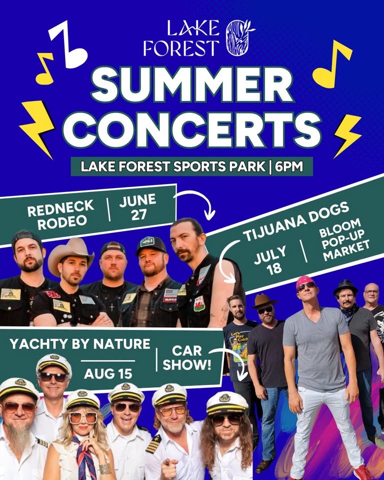 Summer Concerts in the Park Classic Car Show event at Lake Forest Sports Park & Recreation Center in Lake Forest, CA on August 15, 2026