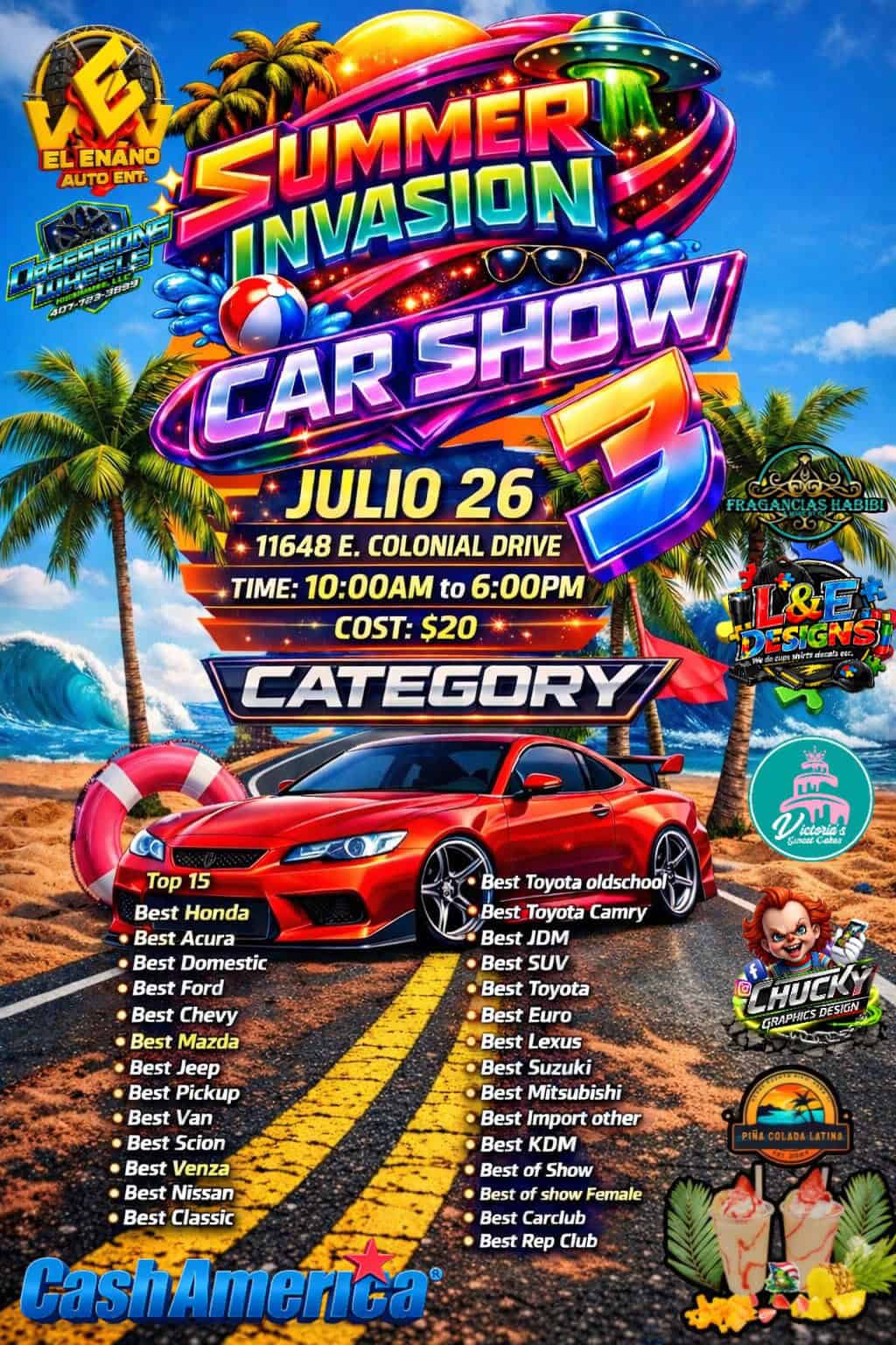 Summer Invasion Car Show 3 event at Cash America Pawn in Orlando, FL on July 26, 2026