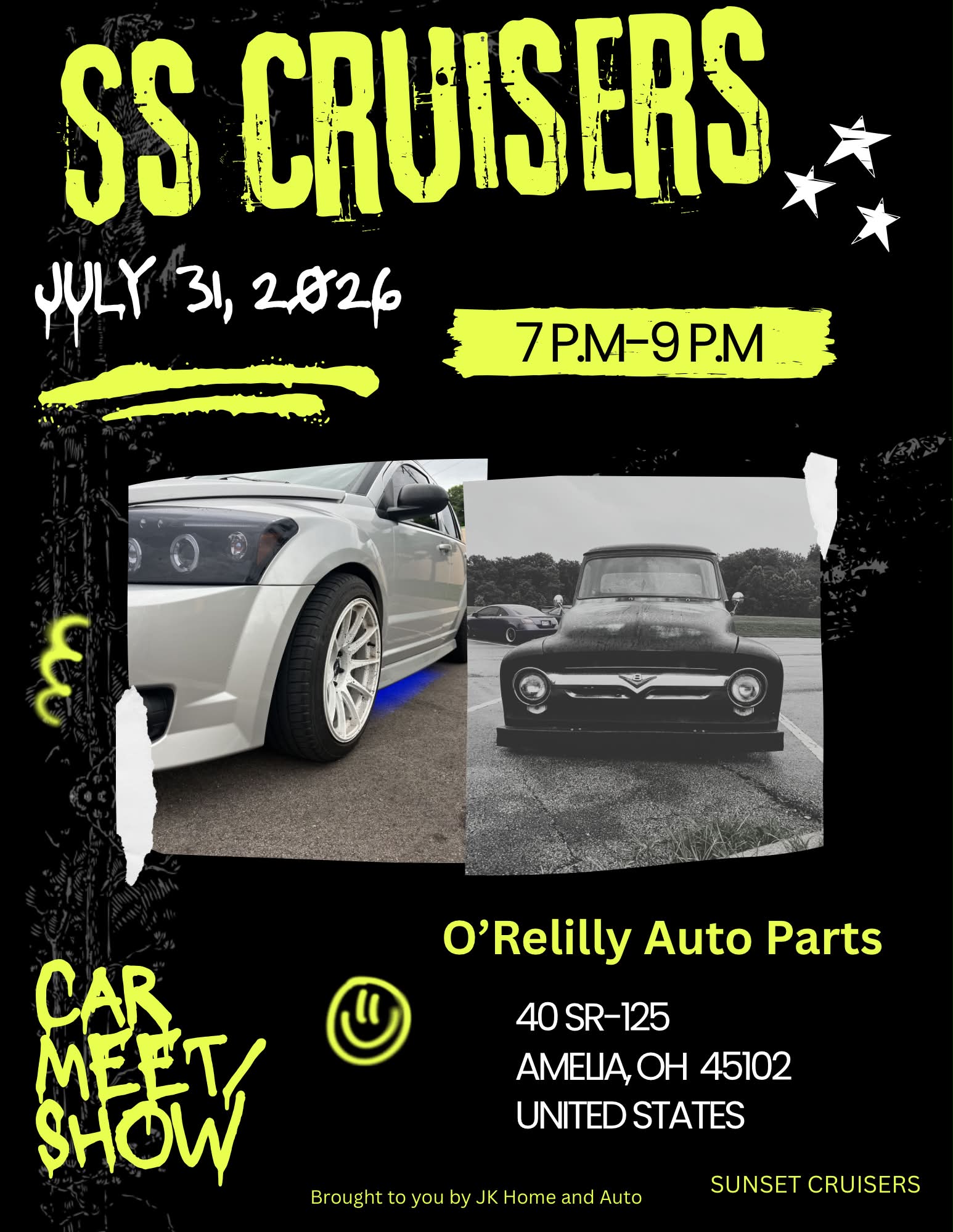 Sunset Cruisers Car Meet event at O'Reilly Auto Parts in Amelia, OH on July 31, 2026