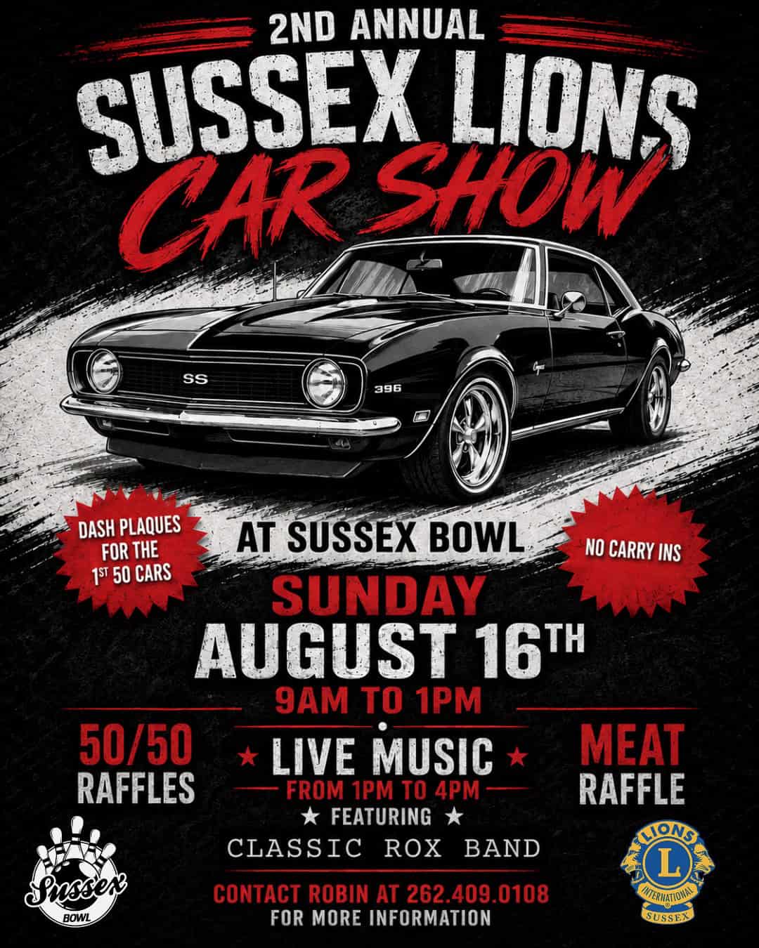 Sussex Lions 2nd Annual Car Show event at Sussex Bowl in Sussex, WI on August 16, 2026
