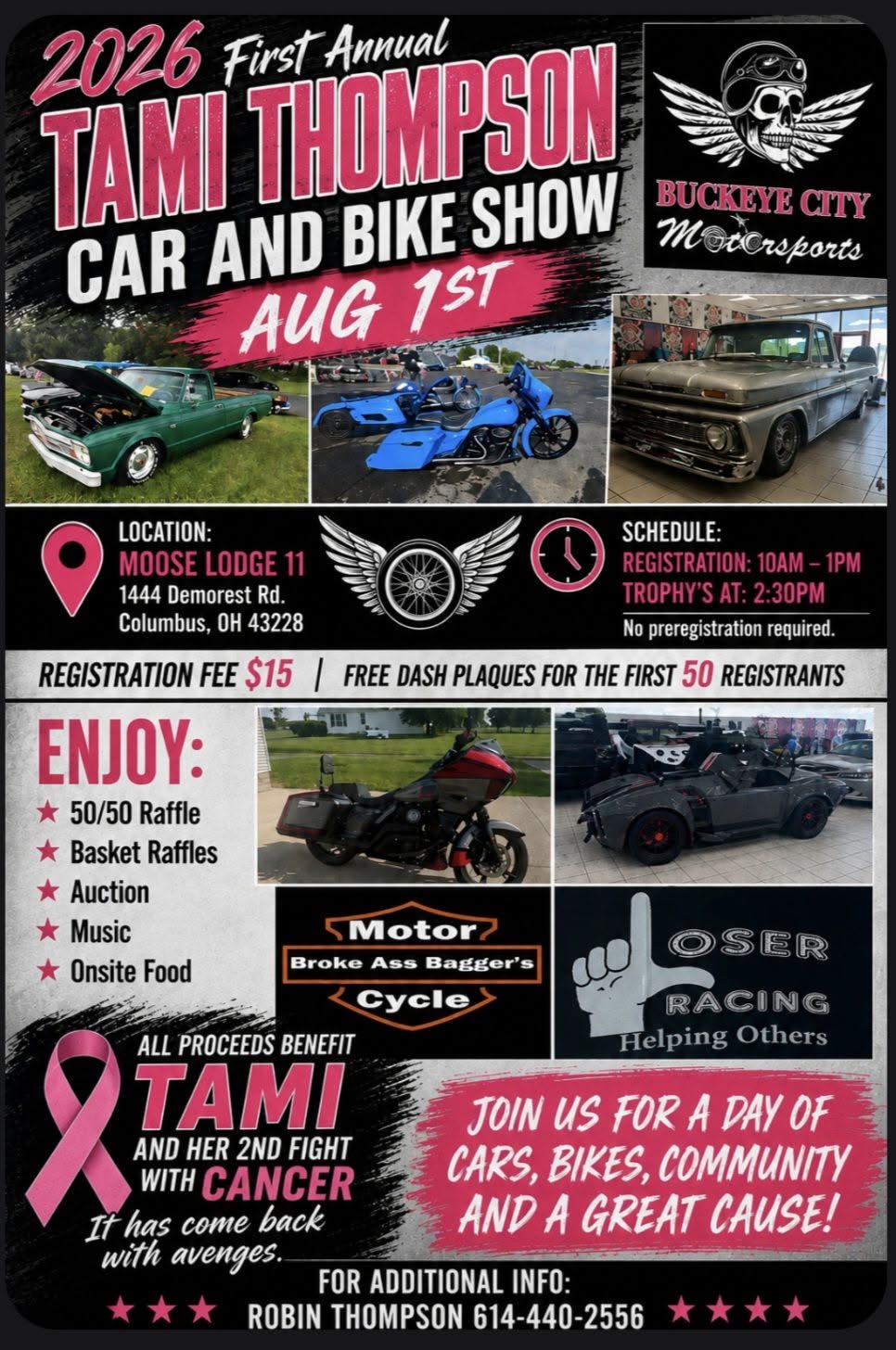 Tami Thompson Car and Bike Show event at Moose Lodge 11 in Columbus, OH on August 1, 2026