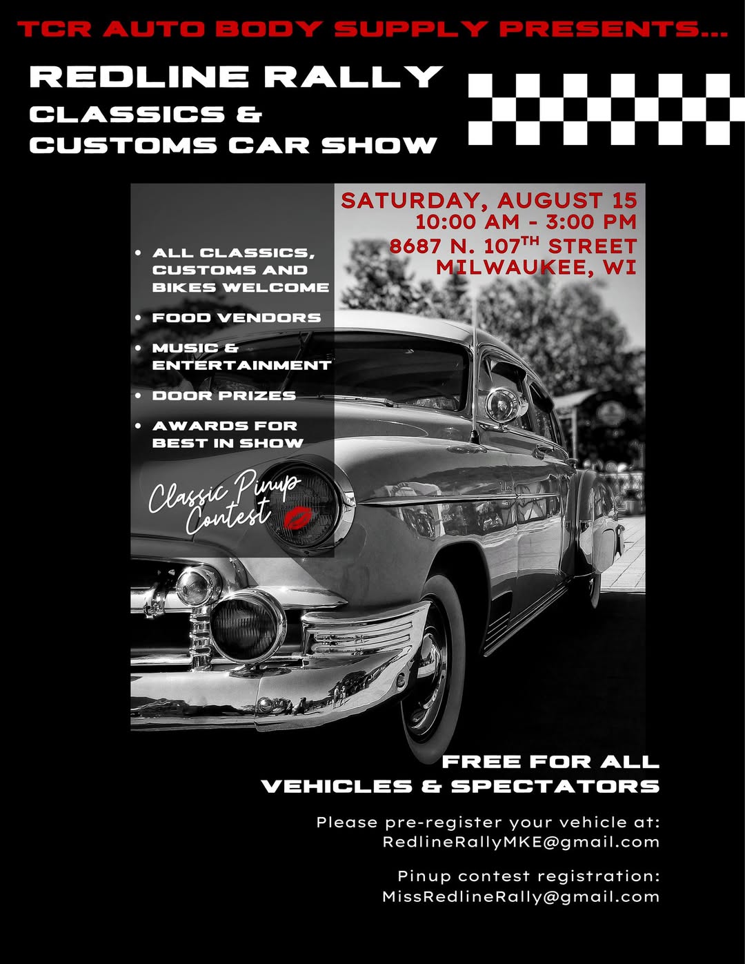 TCR Auto Body Supply Redline Rally Classics & Customs Car Show event at 8687 N. 107th Street in Milwaukee, WI on August 15, 2026