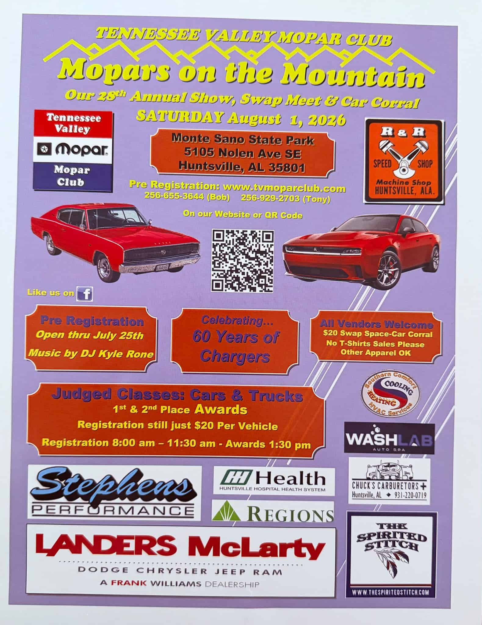 Tennessee Valley Mopar Club Mopars on the Mountain event at Monte Sano State Park in Huntsville, AL on August 1, 2026