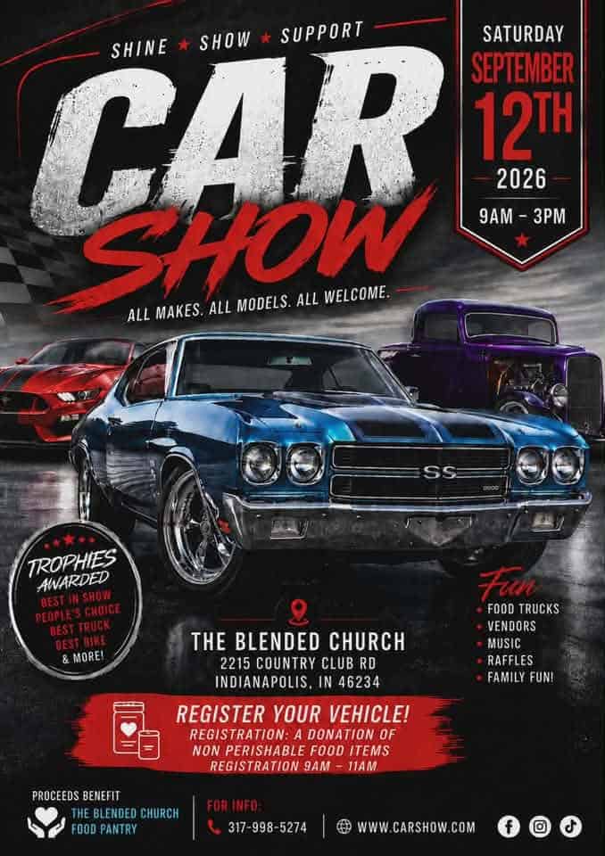 The Blended Church Car Show event at The Blended Church in Indianapolis, IN on September 12, 2026