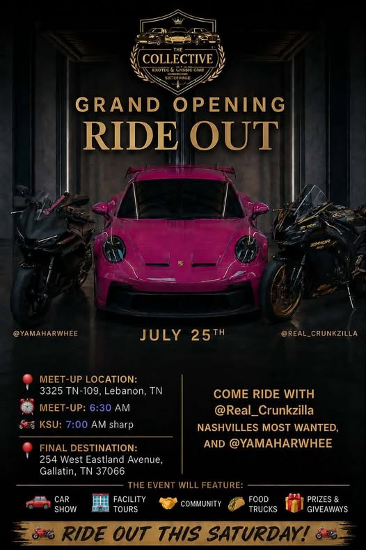 The Collective Exotic & Classic Cafe Grand Opening Ride Out event at The Collective Exotic & Classic Cafe in Gallatin, TN on July 25, 2026
