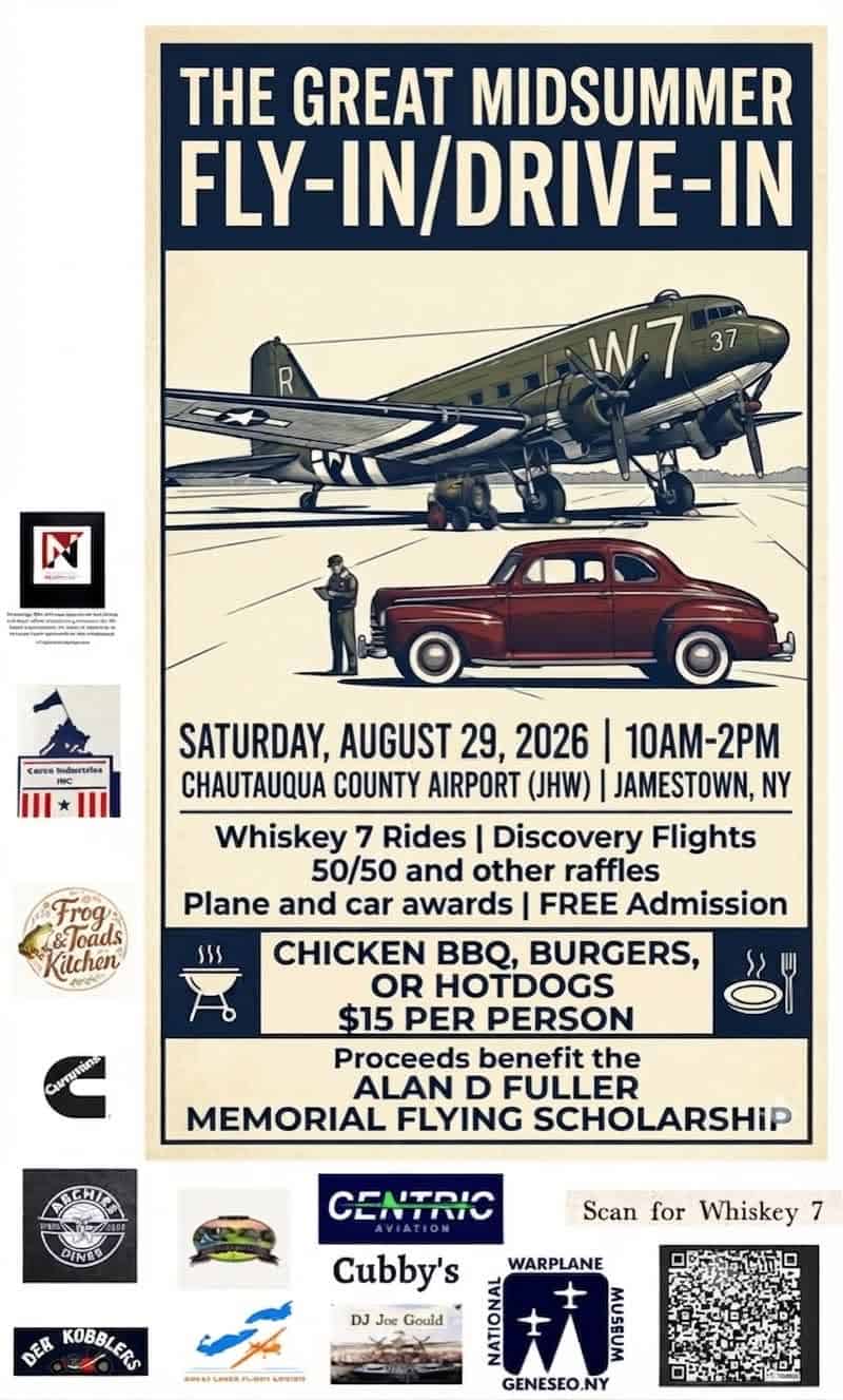 The Great Midsummer Fly-In/Drive-In event at Chautauqua County Airport (JHW) in Jamestown, NY on August 29, 2026