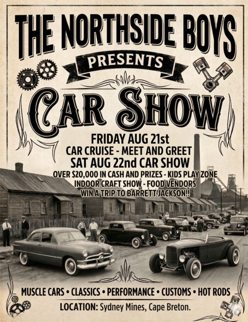 The Northside Boys Car Show event at Main Street in Sydney Mines, NS on August 21, 2026