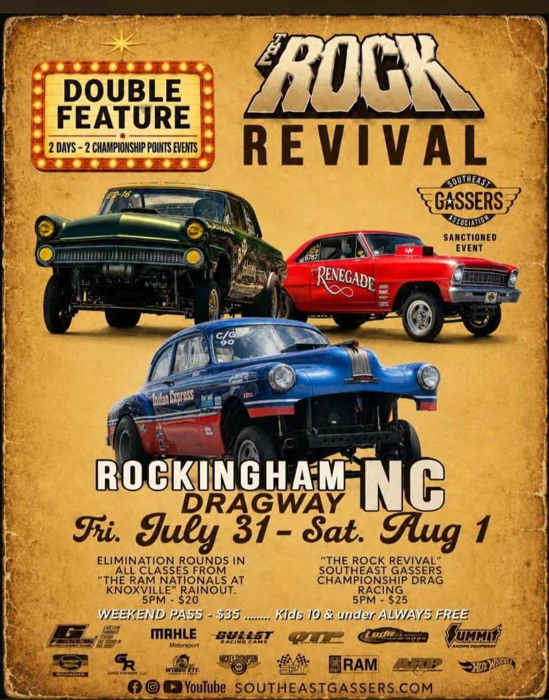 The Rock Revival at Rockingham Dragway event at Rockingham Dragway in Rockingham, NC on July 31, 2026