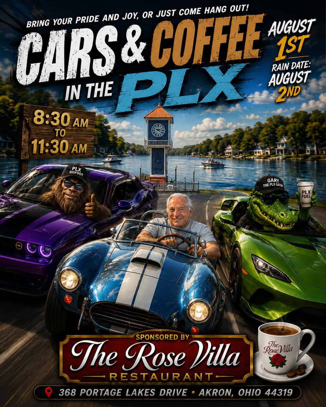 The Rose Villa Restaurant Cars & Coffee in the PLX event at The Rose Villa Restaurant in Akron, OH on August 1, 2026