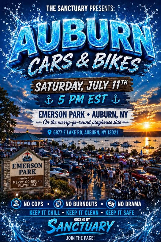 The Sanctuary Auburn Cars & Bikes event at Emerson Park in Auburn, NY on July 11, 2026