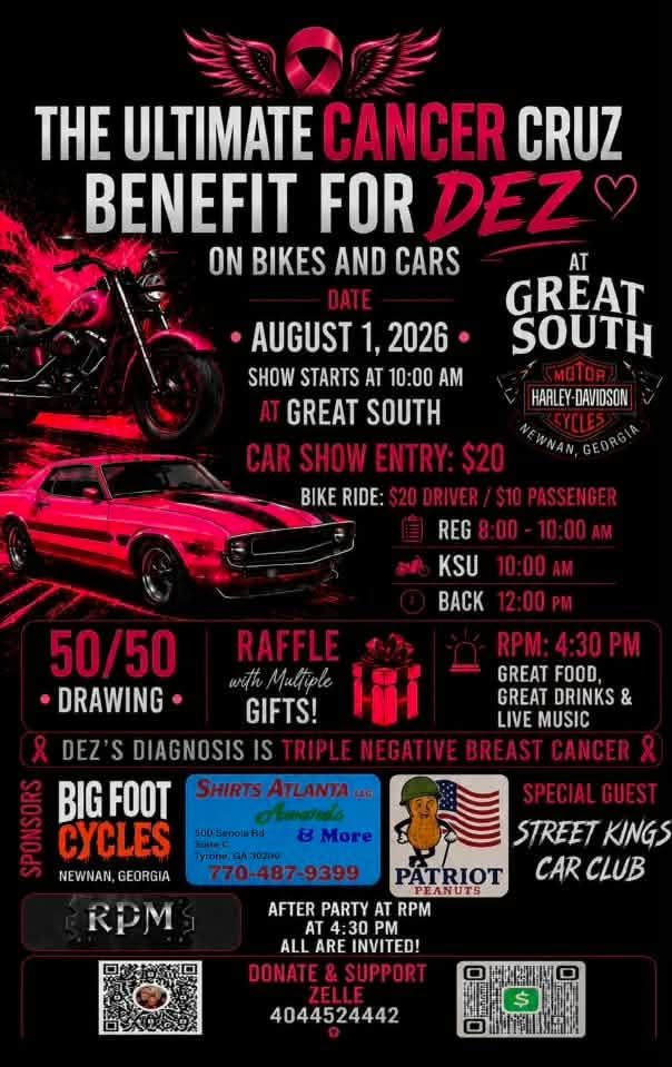 The Ultimate Cancer Cruz Benefit for Dez event at Great South Harley-Davidson in Newnan, GA on August 1, 2026