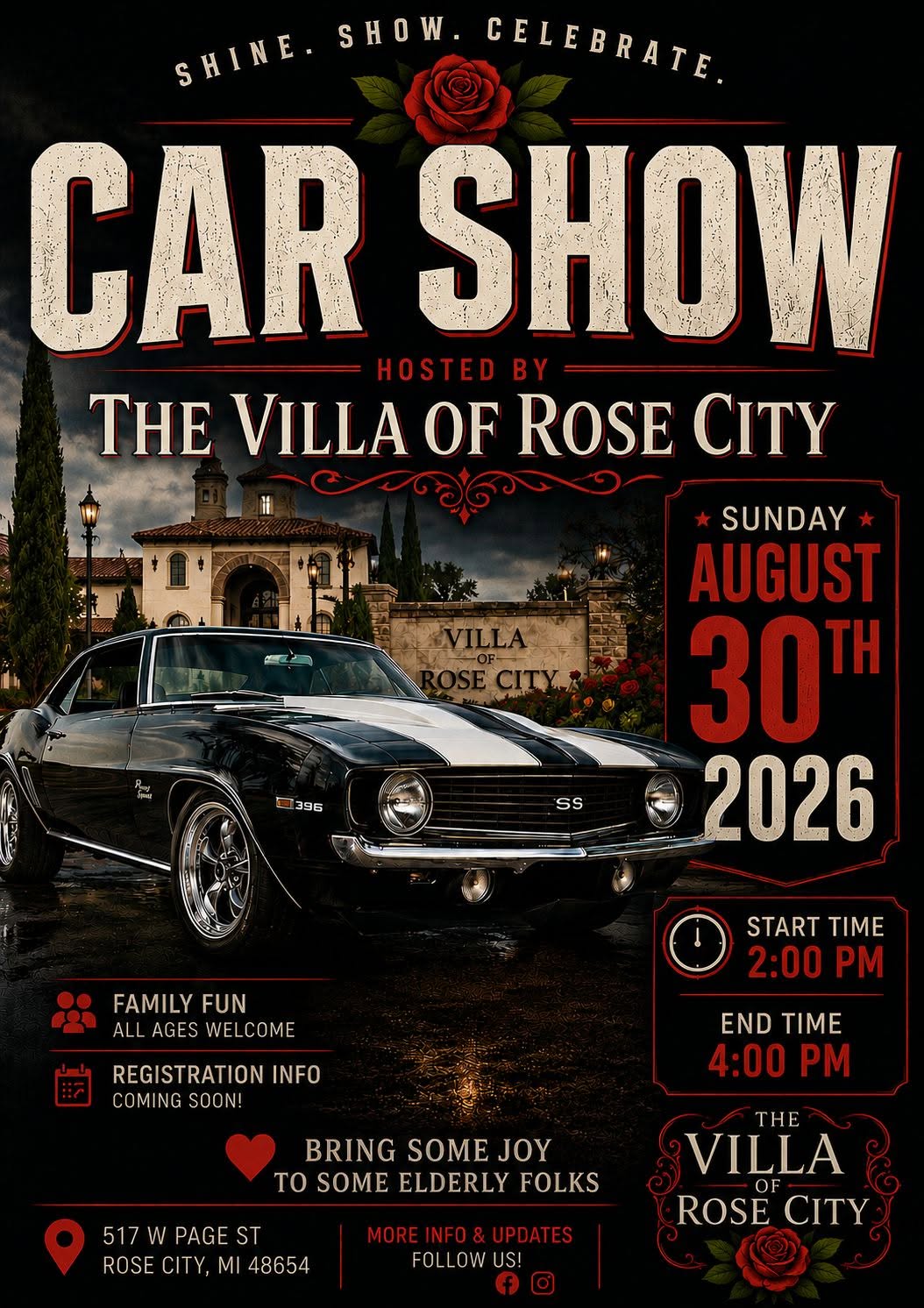 The Villa of Rose City Car Show event at The Villa of Rose City in Rose City, MI on August 30, 2026