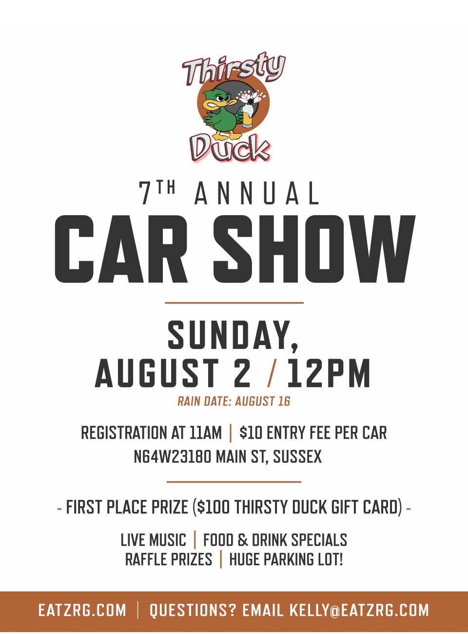 Thirsty Duck 7th Annual Car Show event at Thirsty Duck in Sussex, WI on August 2, 2026