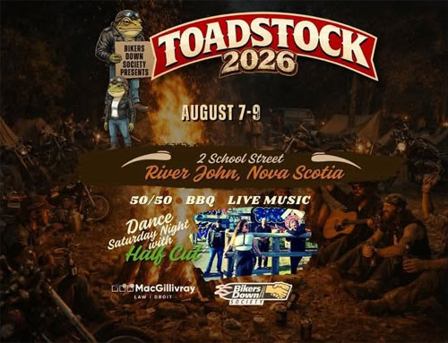 Toadstock event at 2 School Street in River John, NS on August 7, 2026