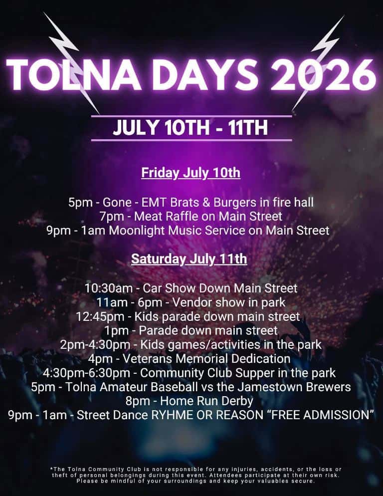 Tolna Days 2026 event at Main Street in Tolna, ND on July 11, 2026