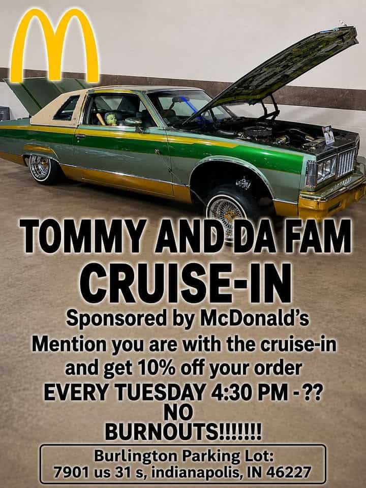 Tommy and Da Fam Cruise-In event at Burlington Parking Lot in Indianapolis, IN on July 7, 2026