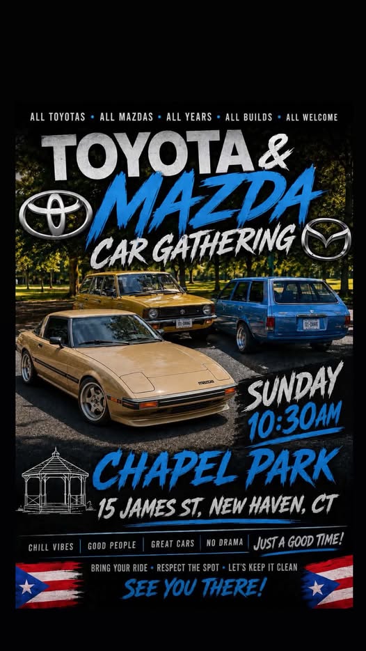 Toyota & Mazda Car Gathering event at Chapel Park in New Haven, CT on July 26, 2026