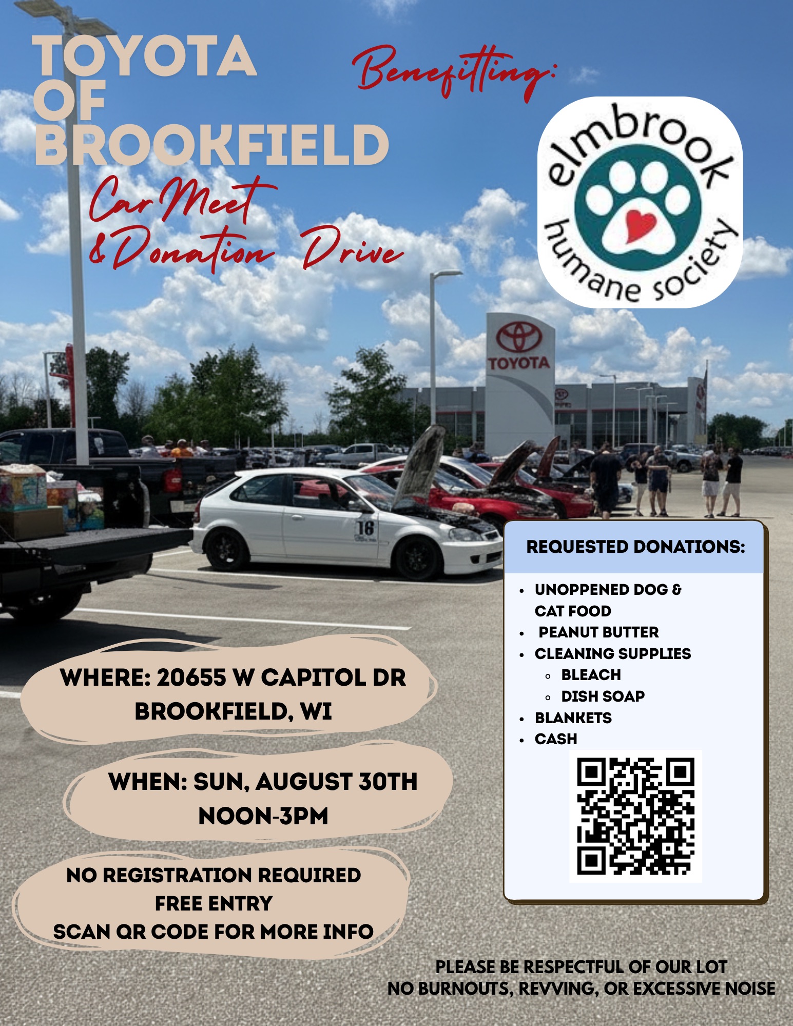 Toyota of Brookfield Car Meet & Donation Drive event at Toyota of Brookfield in Brookfield, WI on August 30, 2026
