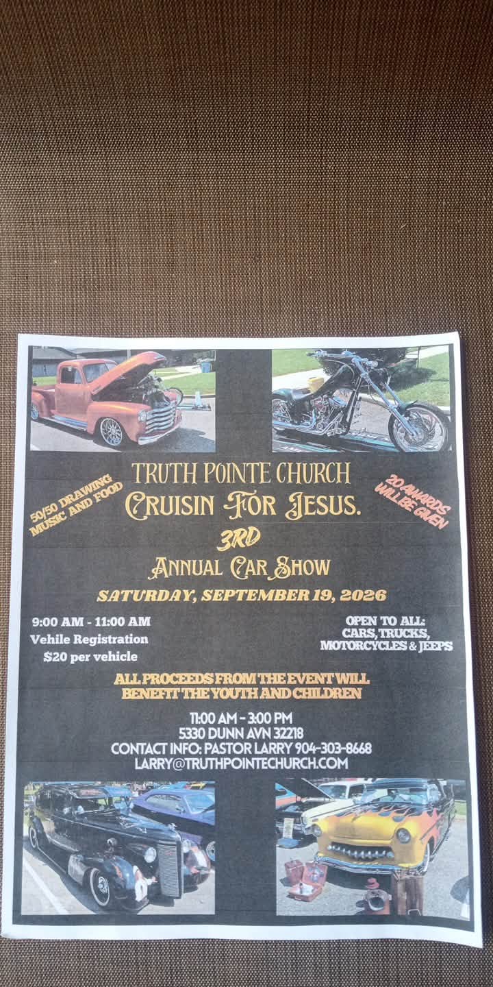 Truth Pointe Church Cruisin for Jesus Car Show event at Truth Pointe Church in Jacksonville, FL on September 19, 2026