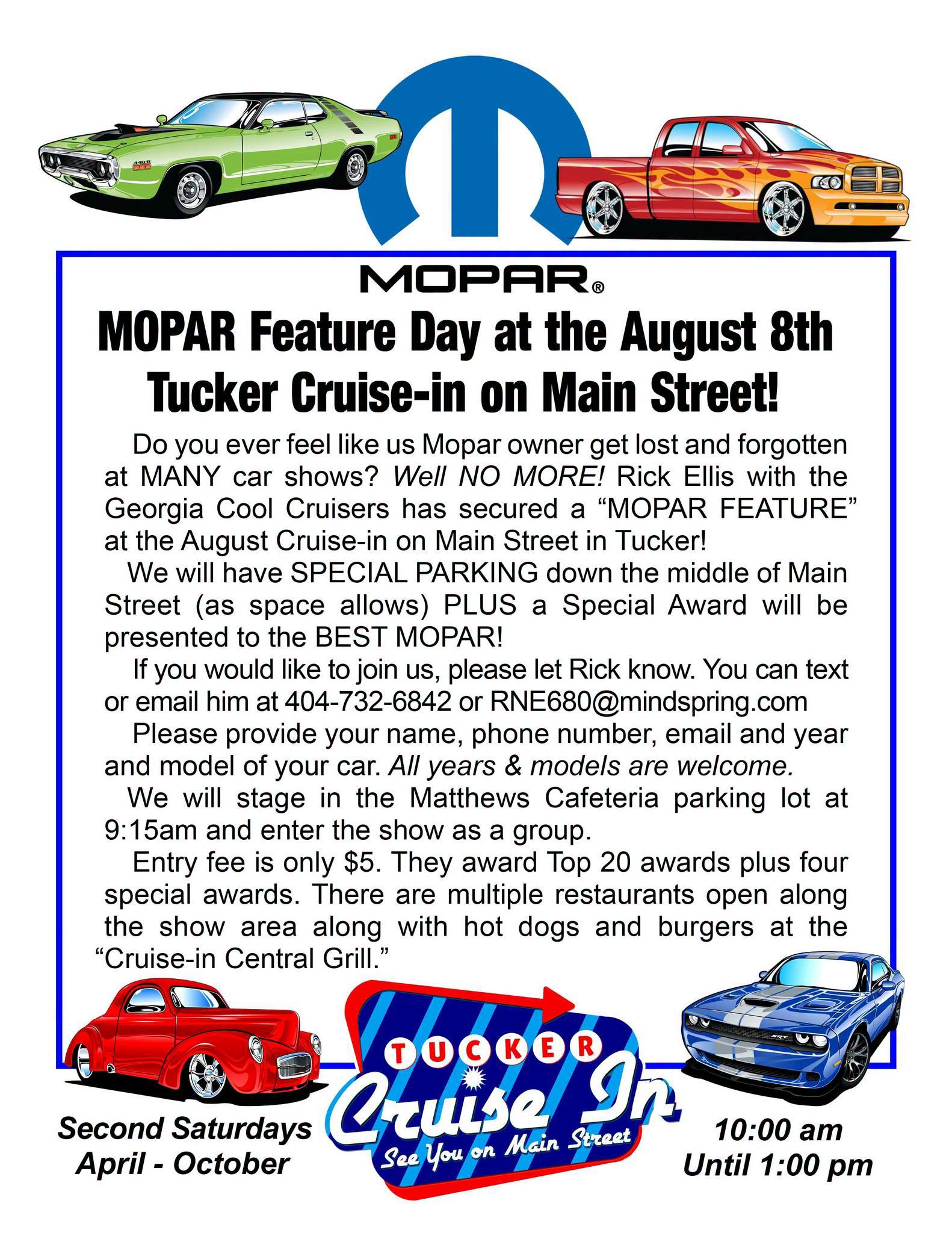 Tucker Second Saturdays Cruise in event at Main Street in Tucker, GA on August 8, 2026