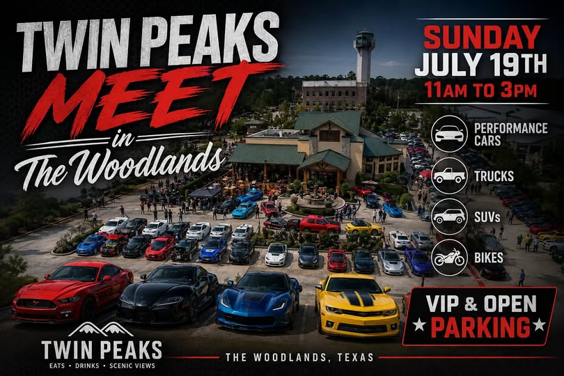 Twin Peaks the Woodlands Car Meet event at Twin Peaks in The Woodlands, TX on July 19, 2026