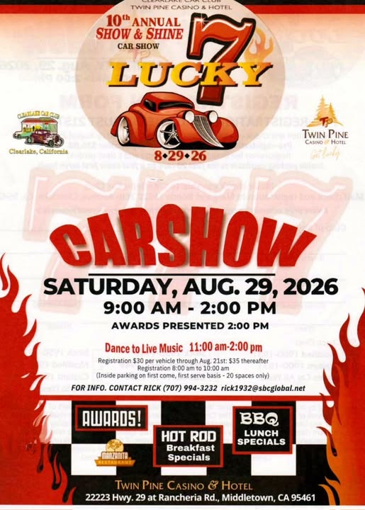 Twin Pine Casino & Hotel 10th Annual Show & Shine Car Show event at Twin Pine Casino & Hotel in Middletown, CA on August 29, 2026