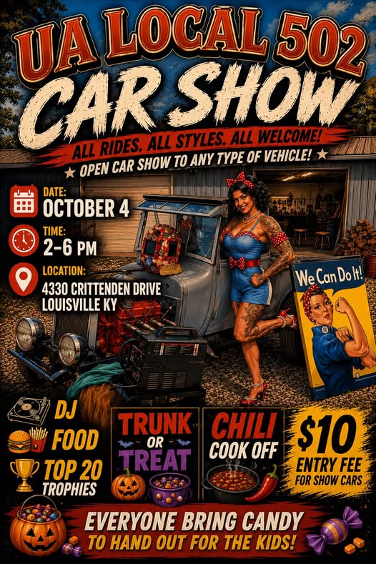 UA Local 502 Car Show event at 4330 Crittenden Drive in Louisville, KY on October 4, 2026