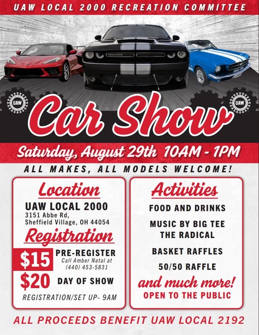 UAW Local 2000 Recreation Committee Car Show event at UAW Local 2000 in Sheffield Village, OH on August 29, 2026