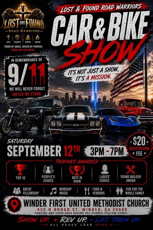 United We Stand Car & Bike Show event at Winder First United Methodist Church in Winder, GA on September 12, 2026