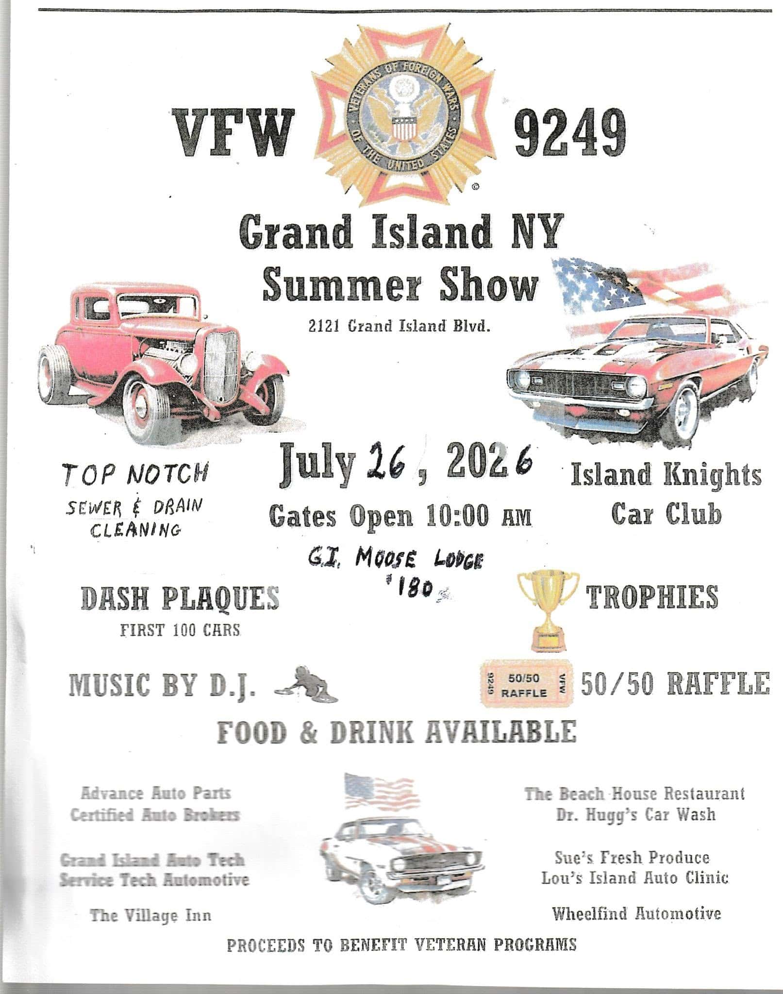 VFW 9249 Grand Island NY Summer Show event at G.I. Moose Lodge in Grand Island, NY on July 26, 2026