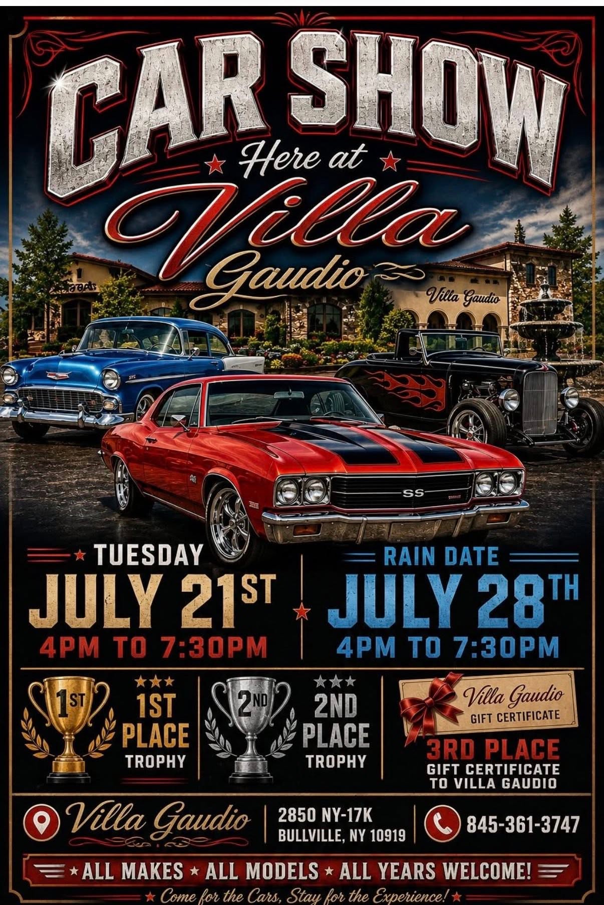 Villa Gaudio Car Show event at Villa Gaudio in Bullville, NY on July 21, 2026