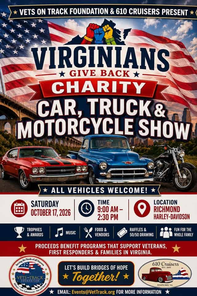 Virginians Give Back Charity Car, Truck & Motorcycle Show event at Richmond Harley-Davidson in Ashland, VA on October 17, 2026