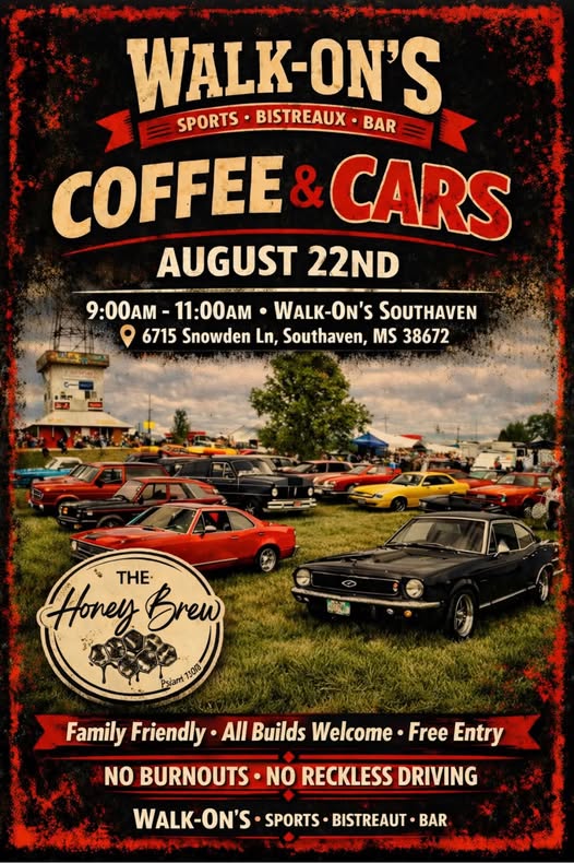 Walk-On's Sports Bistreaux Coffee & Cars event at Walk-On's Southaven in Southaven, MS on August 22, 2026