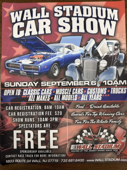 Wall Stadium Car Show event at Wall Stadium in Wall, NJ on September 6, 2026