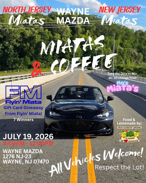 Wayne Mazda Miatas & Coffee event at Wayne Mazda in Wayne, NJ on July 19, 2026