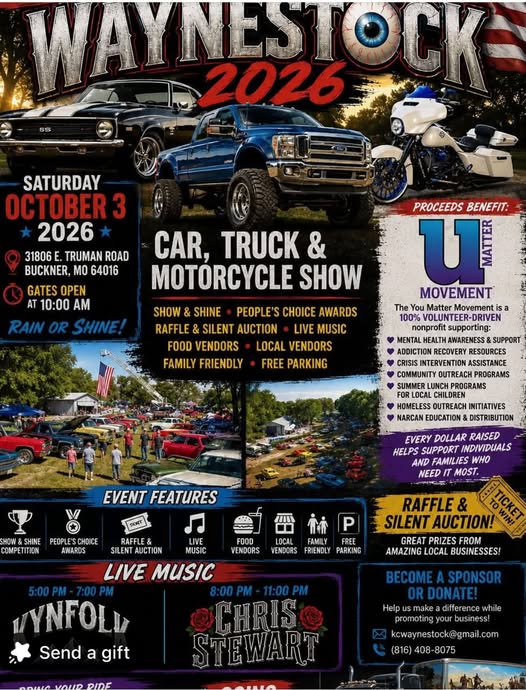 Waynestock Car, Truck & Motorcycle Show event at 31086 E. Truman Road in Buckner, MO on October 3, 2026