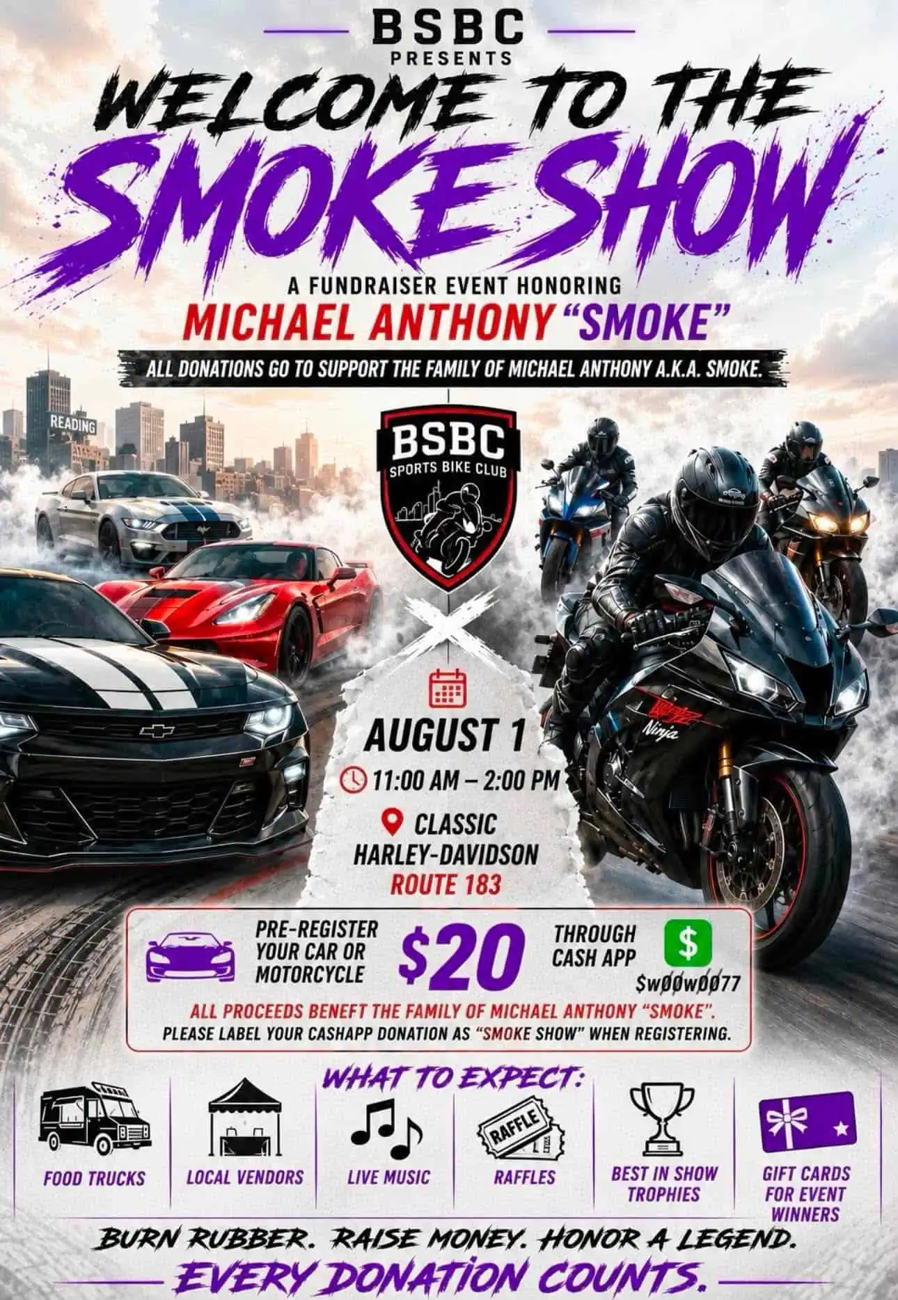 Welcome to the Smoke Show event at Classic Harley-Davidson in Leesport, PA on August 1, 2026